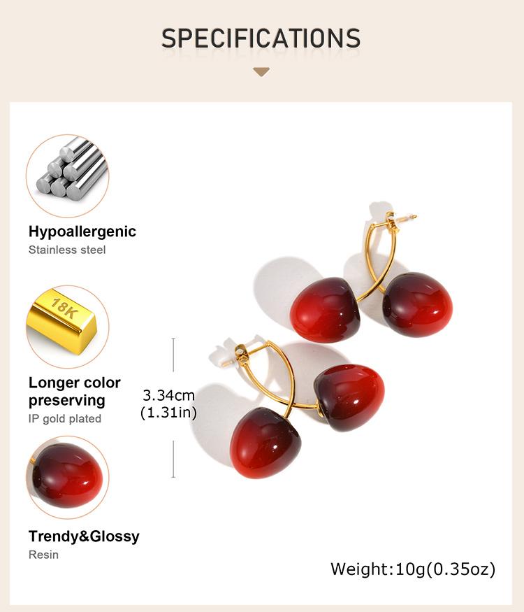 Sweet Cherry Earrings for Women, Stainlesss Steel Cherry Dangle Earring  Kpop Jewelry Trendy Accessories
