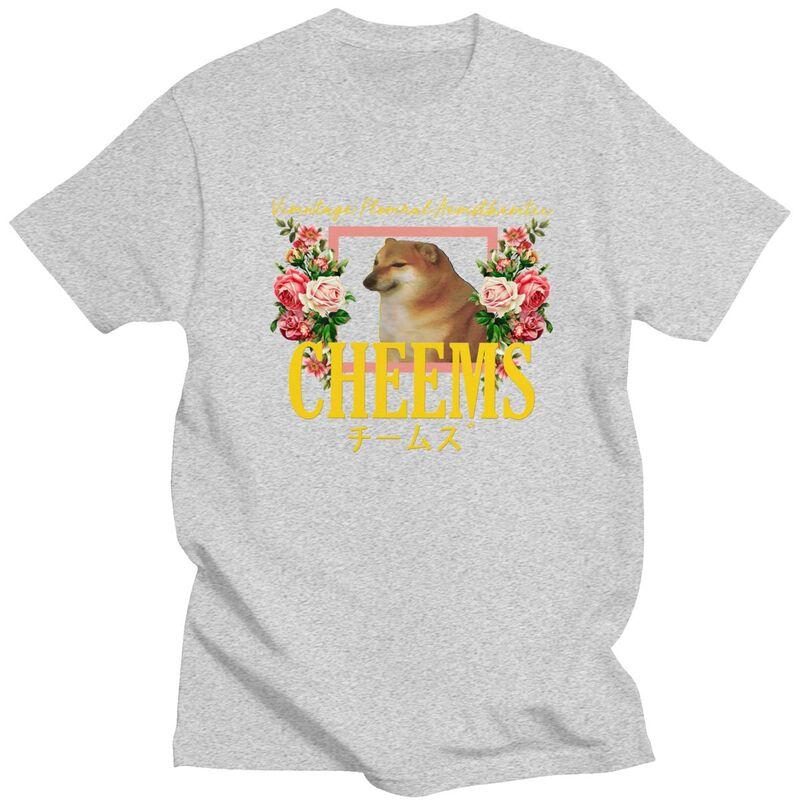 Custom Cheems Vintage Floral Aesthetic T Shirts Men Pure Cotton Tee Tops Funny Shiba Inu Meme Tshirt Tshirt Clothes