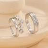 Two Couple Hollow Crown Heart Cubic Zirconia Rings Fashionable Birthday Wedding Valentine's Day Gift Copper Material Adjustable Ring