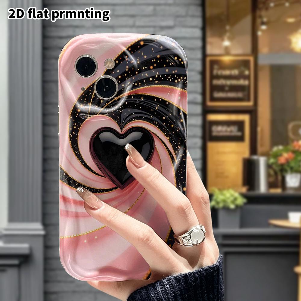 Phone Case: 2D Flat, Fits iPhone 12 Pro, 13, 14, 15, 16, 17, 18, Phone Decoration, Pink and Black Swirl, Perfect Holiday Gift for Christmas and Hallow