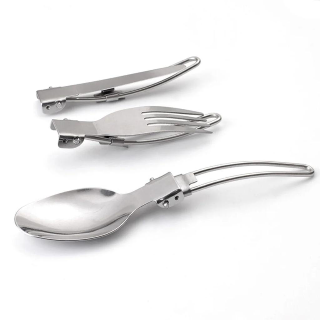 3 Teile in 1 Set Edelstahl Messer Gabel Löffel Set Faltbares Camping Tragbares Besteckset für den Außenbereich Camping Zubehör