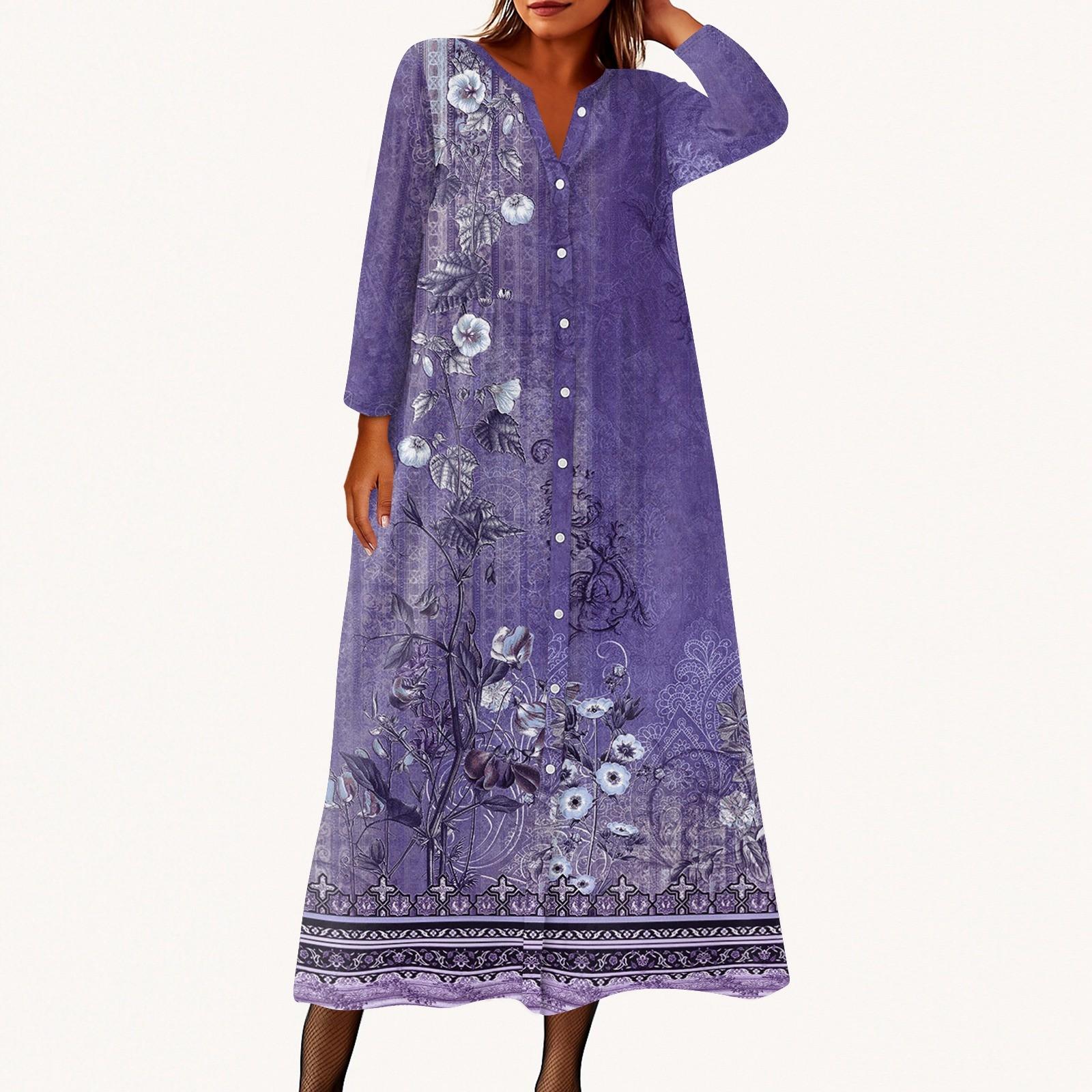 

Женское модное платье-рубашка свободного кроя с принтом, круглым вырезом и рукавами семь четвертей на пуговицах S