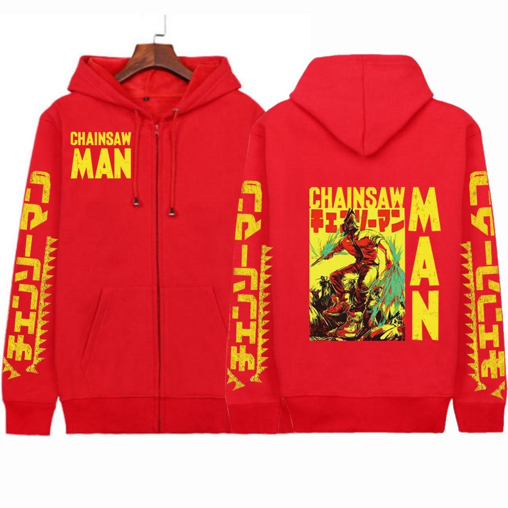 Anime Chainsaw Man Letter Logo Zipper Hoodies Cartoon Denji Streetwear Long Sleeve Women Winter Sweatshirts Zip Up Jacket Coats