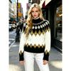 Fall Winter Women's Fair Isle Pattern Half Turtleneck Sweater, Loose Soft Rhombus Jacquard Knit Lazy Top