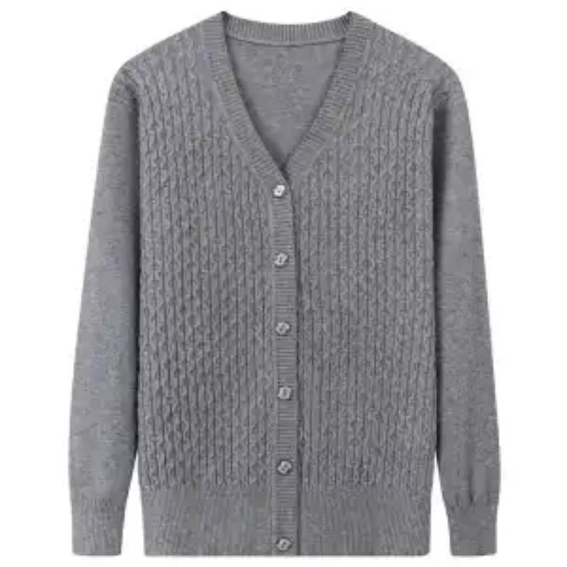 Button Long-sleeved Solid Color Cardigan Thread Sweater Jacket V-neck Fashion Top
