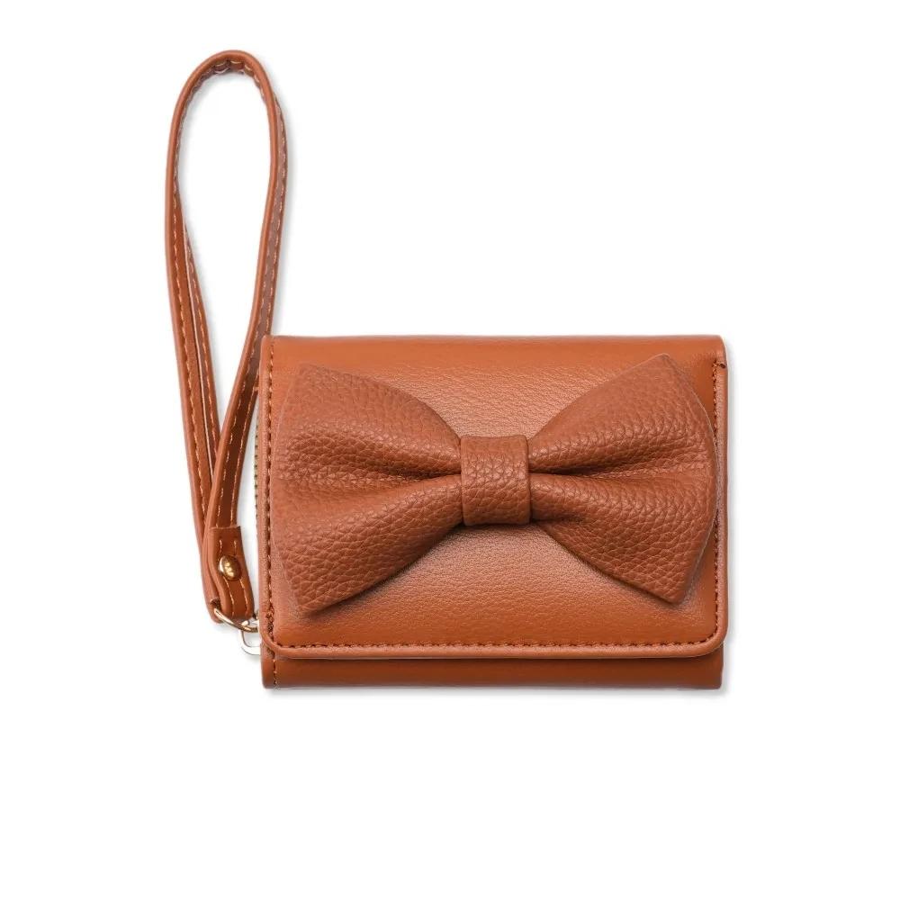 Fashion Wallets Girls Cute Bow Small Wallet Aesthetic Card Holder Classic Three Fold Purse For Women Student Simple Coin Pouch