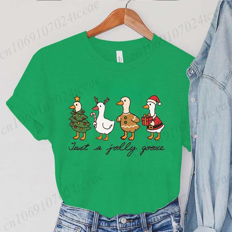 Fashion Funny Just A Goose Duck Xmas Print Tshirt Unisex Short Sleeve Tshirts Christmas Goose Unisex Summer Unisexs Clothing