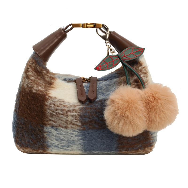 

Velvet Fabric Plaid Pattern Crossbody Bags For Women 2026 Winter New Luxury Designer Purses And Handbag Casual Shoulder Hobo Bag 23x13x10cm синий