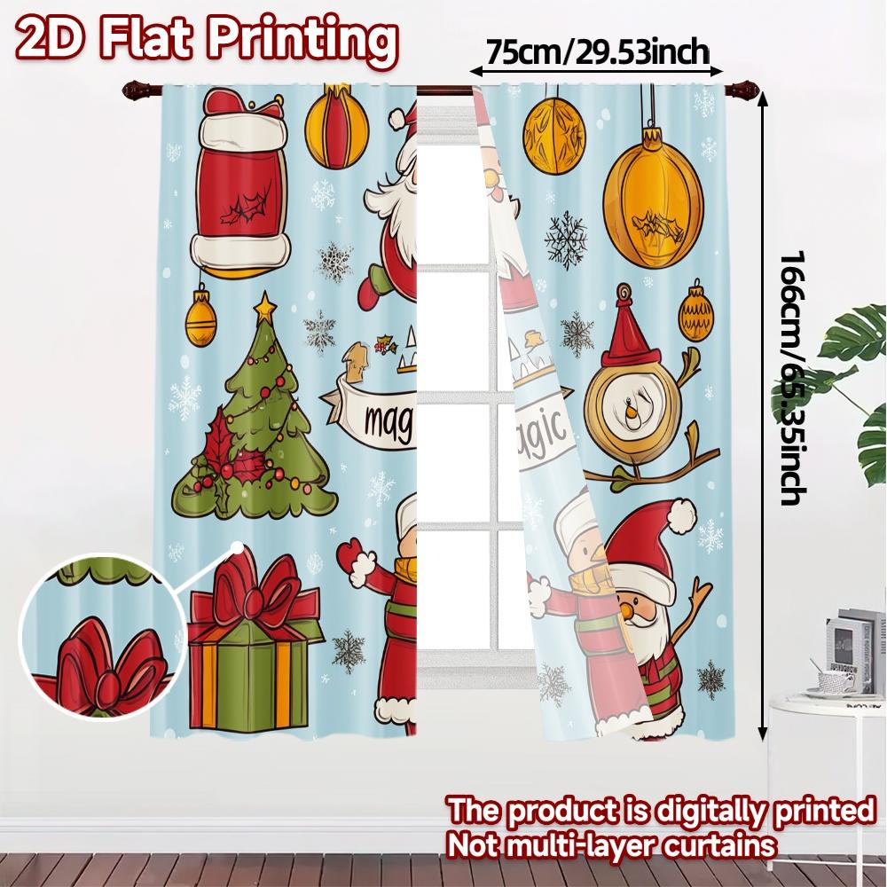 2pcs,Curtains Christmas ornaments Santa Claus snowman tree (2) Popular Minimalist Curtains Prints Light Filtering Curtains