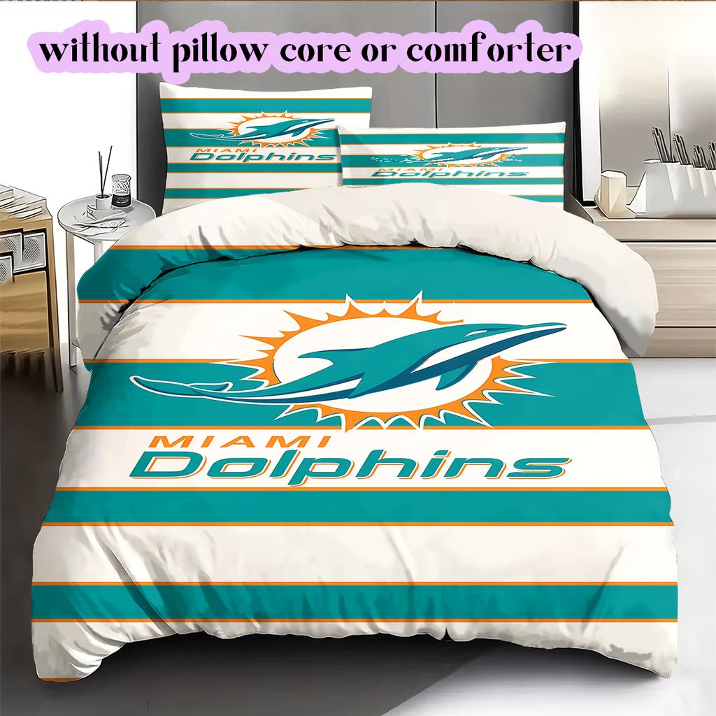 Miami Dolphins Pattern Bedding Quilt Set Quilt Cover Pillowcase Home Decoration Birthday Gift (1 * duvet cover + 2 * pillowcase, without core)