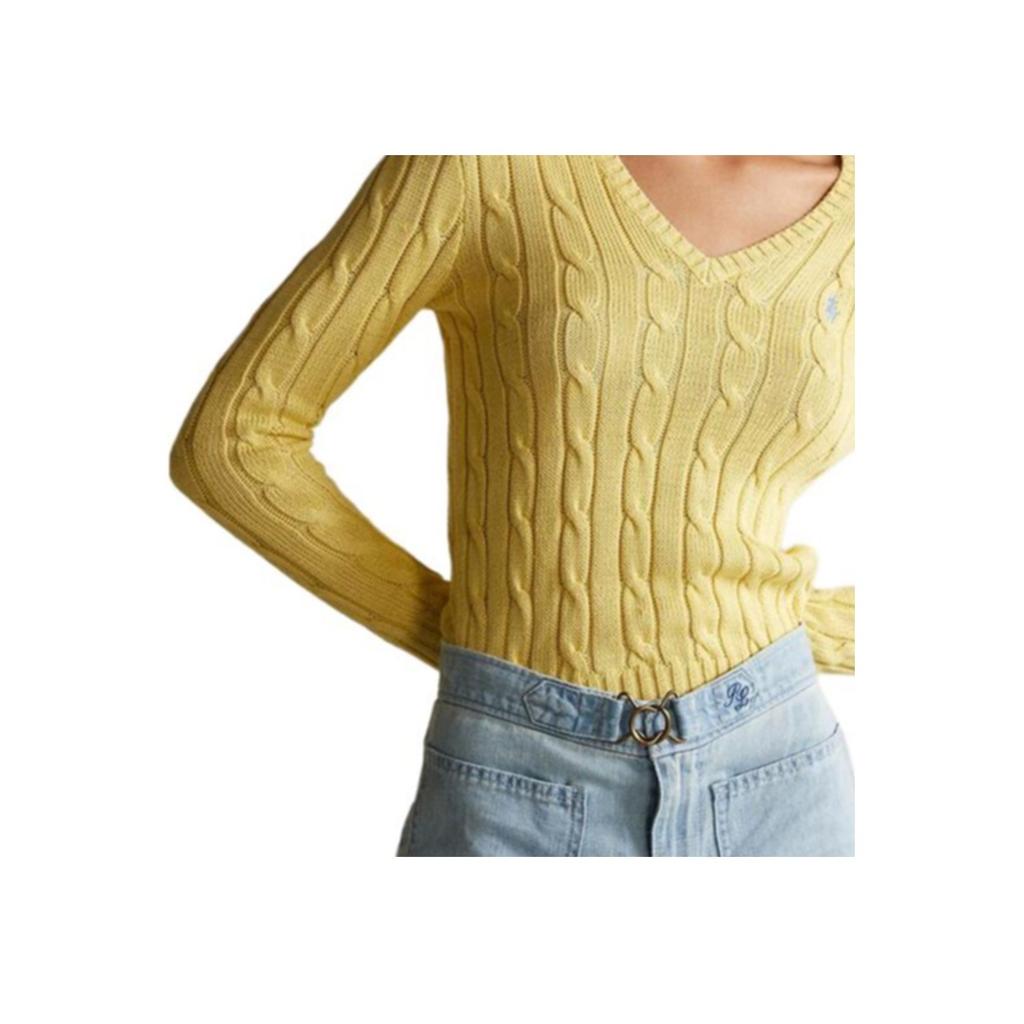 Polo Ralph Lauren Solid Logo V-Neck Long Sleeve Knit Sweater Women Sweater Yellow 211570011-102