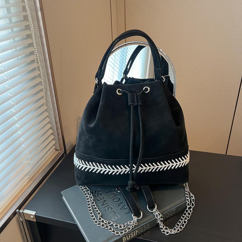 

Сумка большой вместимости женская весна-лето новая повседневная на плечо сумка-ведро высококлассный многофункциональный рюкзак чёрный