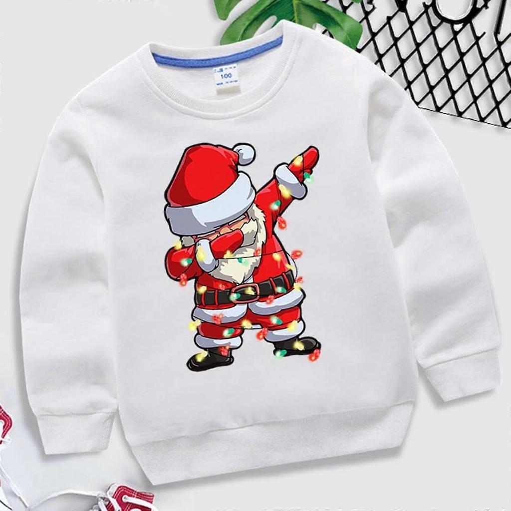 Children Relaxed Sweater Neutral Gender Sweater Shirts Pullovers Sweater Long Sleeves Festive Sweaters for 3-8Y Kids  White 90