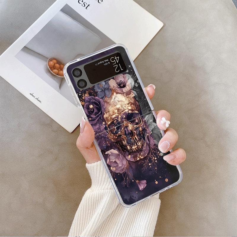 Vintage Gothic Night Flower Skull Head Print Phone Case for Samsung Galaxy Z Flip 7 Flip6 5 4 3 Folding Cover for Z Flip7 Flip5