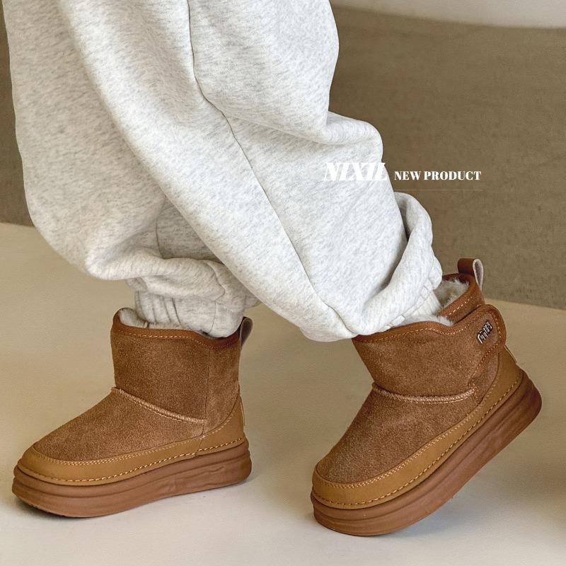 Winter new children's snow boots frosted cotton boots simple and versatile boys and girls leather warm boots