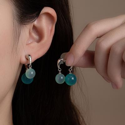 Coole Sommer-Ohrstecker in klarem Meerwasserblau für Damen, Vorder- und Rückseite, große und kleine Kugeln, Ohrstecker, Ohrhänger, Nischen-Design-Ohrringe