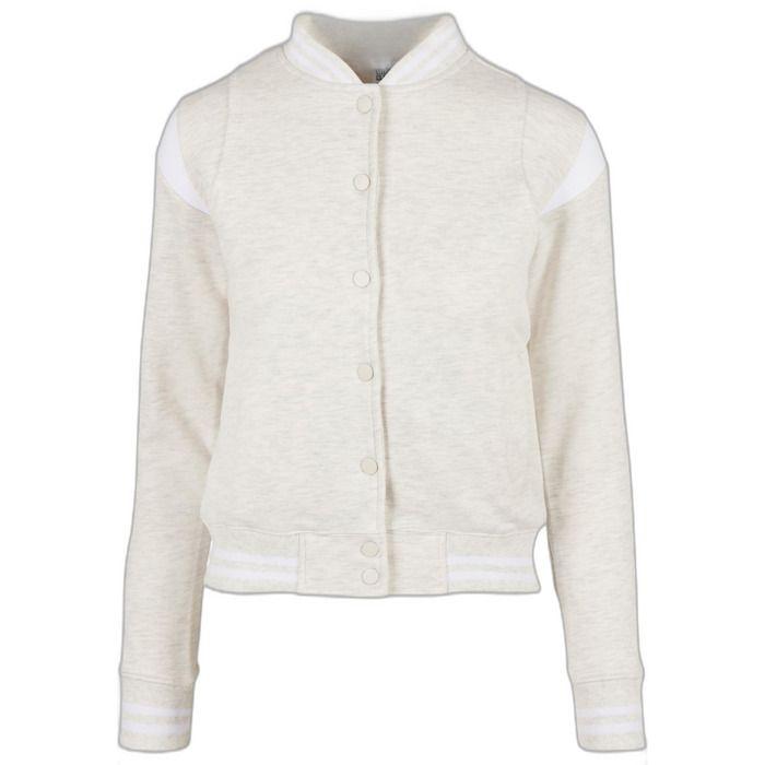Blouson Femme - Urban Classics - College - Sportif - Grandes Tailles - Gris Clair/blanc