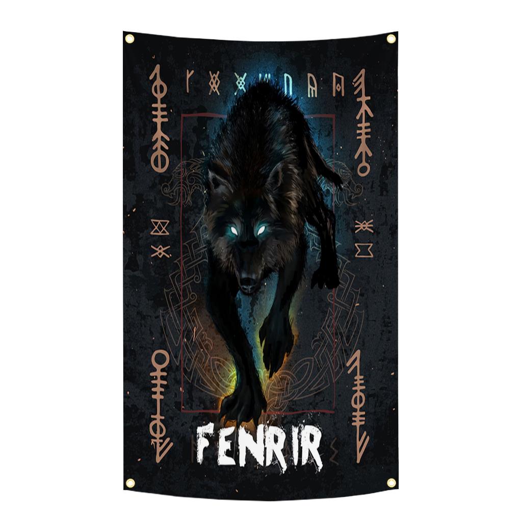 90X150Cm Norse Mythology Flag Mjolnir Yggdrasil World Tree Tapestry Polyester Digital Printing Banner Garage Wall Art Decoration