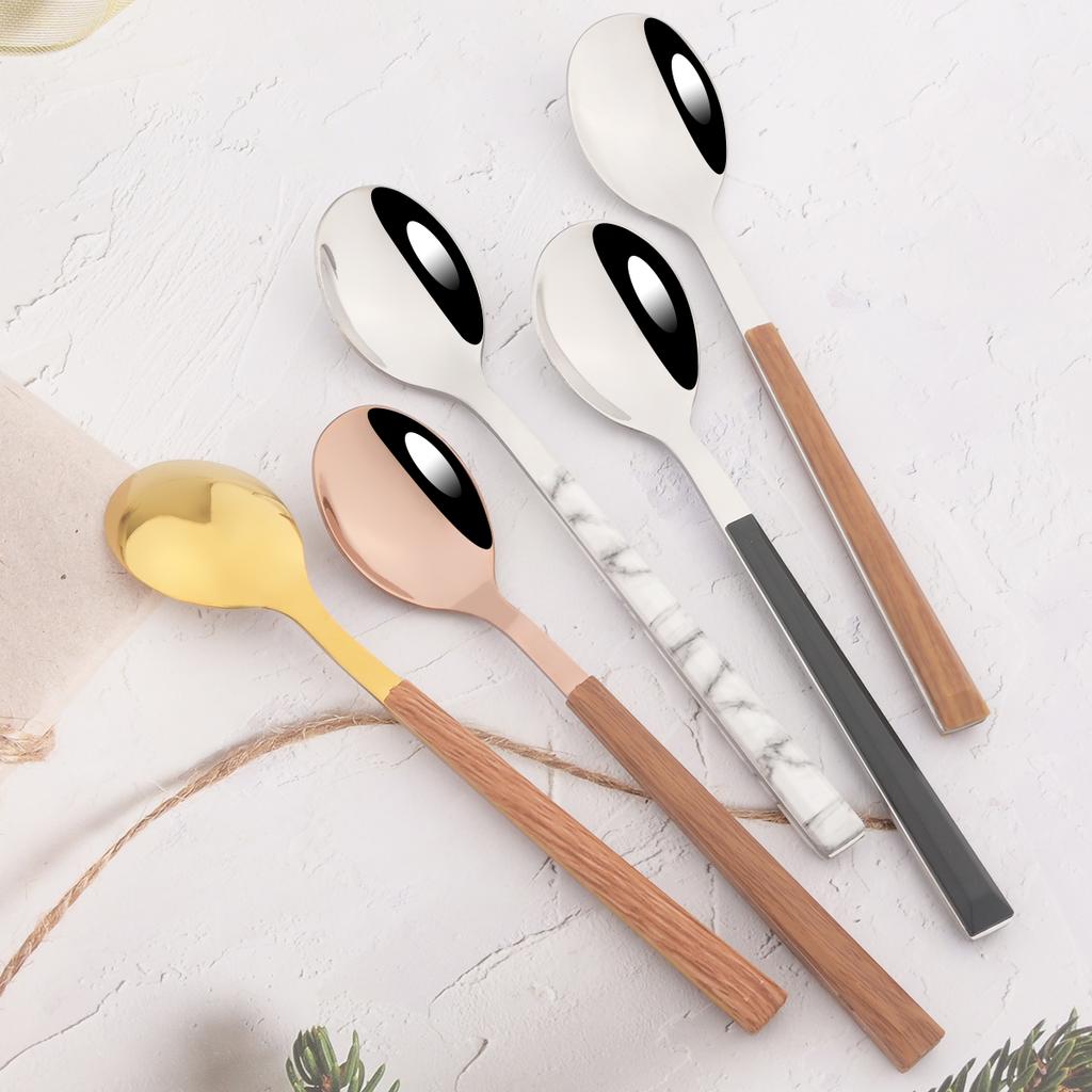 24/30Pcs Knife Forks Dessert Spoon Cutlery Set White Wood Handle Dinnerware Set Steak Stainless Steel Tableware Kitchen Flatware