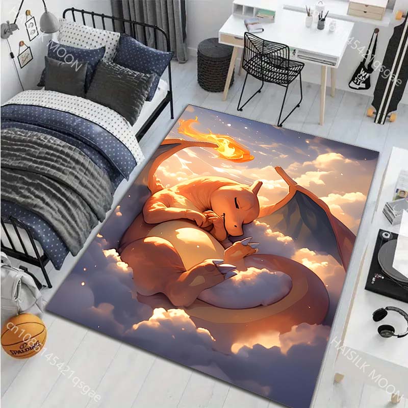 1PC Classic Japanese Charizard Pattern Cartoon Carpets Living Room Bedroom Bedside Floor Mat Area Rug Home Decor Gifts Potdemiel