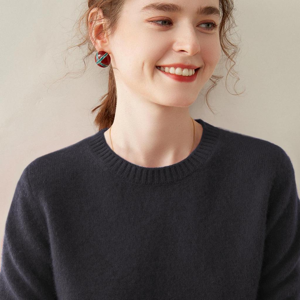 Women's 100% Pure Cashmere Round Neck Sweater - Versatile Style for Autumn and Winter