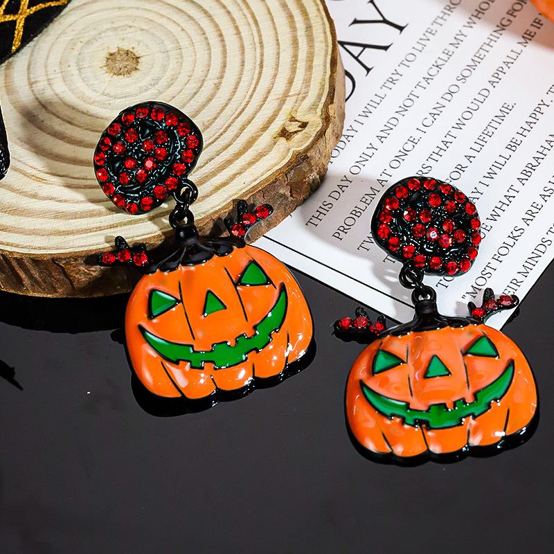 Halloween Cartoon Earrings: Pumpkin, Ghost & Bat Dangles for Women
