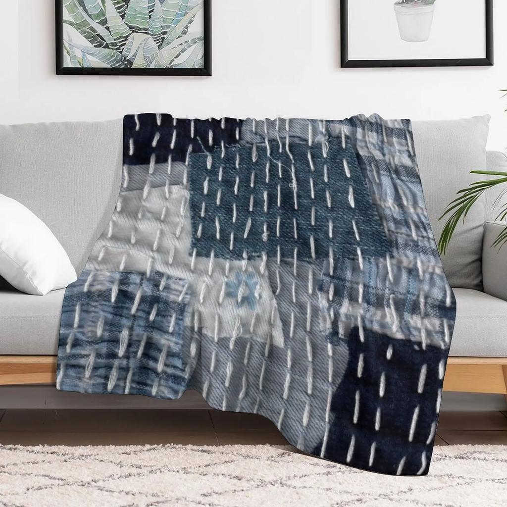 Jean Boro Sashiko Handmade Textile Pattern Throw Blanket Cozy Throw Blanket Birthday Gift for Him Her