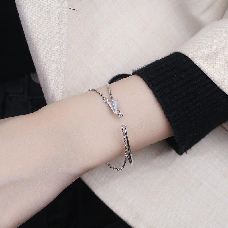VENTFILLE 925 Sterling Silver Star Bracelet Fashion Korean Five-pointed Star Crystal Double Bracelet