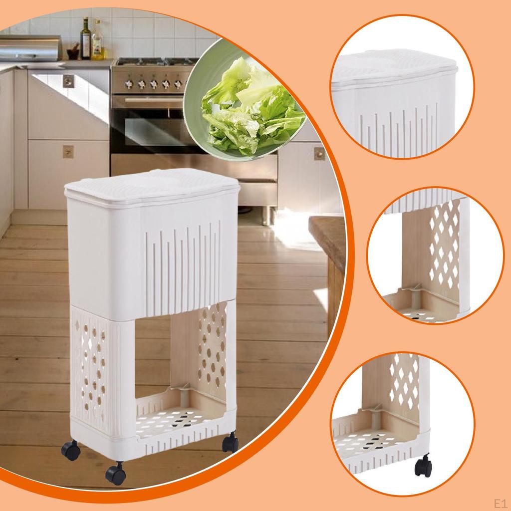 Kitchen Trash Can Garbage Bin with Storage Rack Holder Decor Container Rubbish Narrow