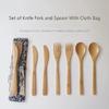 3 szt./zestaw Drewniany zestaw naczyń obiadowych Bambusowy widelec Nóż Łyżeczka do zupy i herbaty Cateringowy zestaw sztućców z płócienną torbą Narzędzia kuchenne przybory
