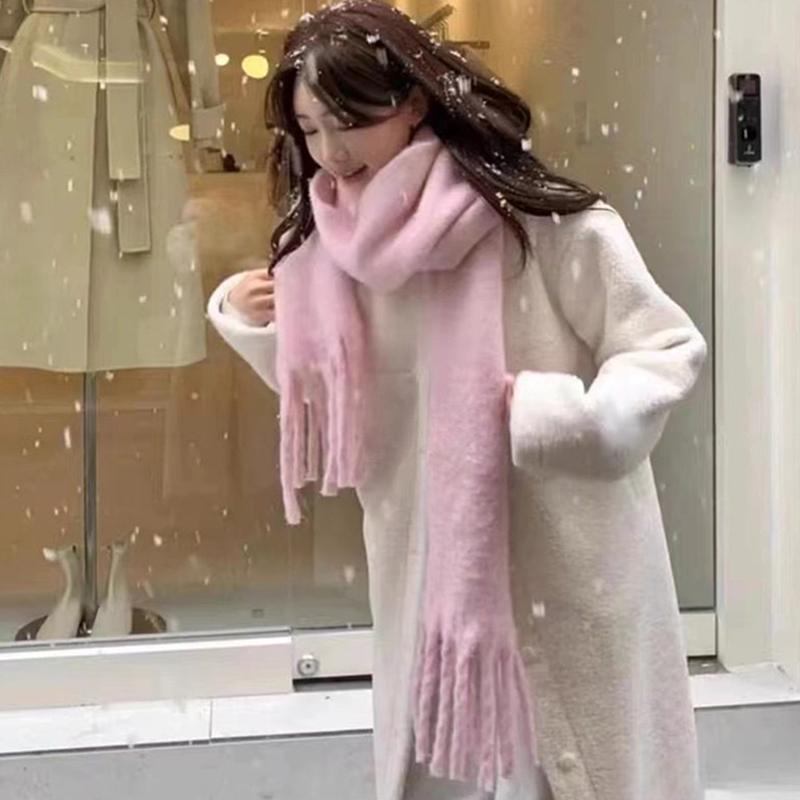 

Зимний шарф для женщин, кашемировый теплый однотонный шейный платок, женский толстый, мягкий, с кисточками, пушистый, длинный, узкий, шарфы