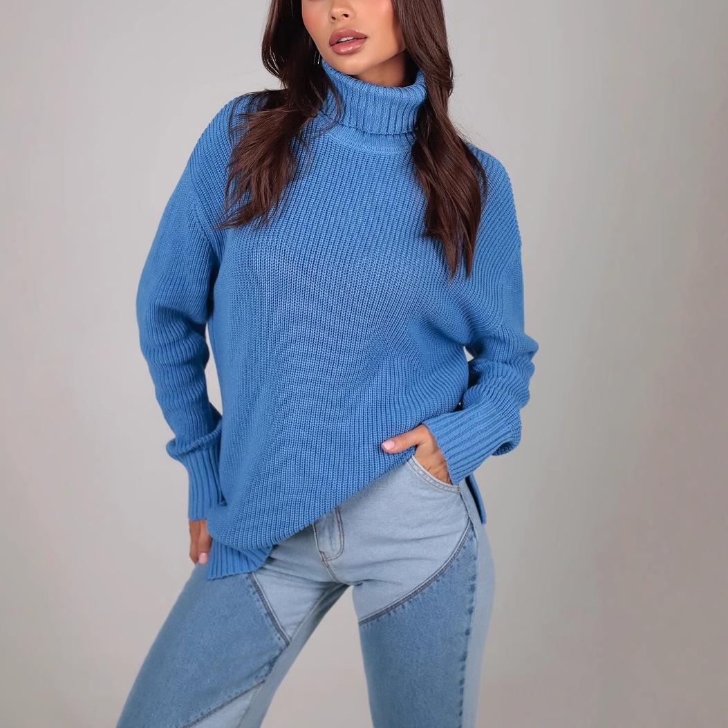 

European & American Women s Trendy High-Neck Solid Color Sweater - Sexy, Long-Sleeved Fashion XXL