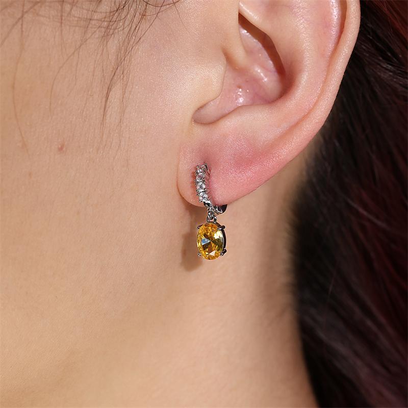Fashion Yellow Oval Zircon Drop Earrings for Women Shiny Geometric Crystal Zirconia Bridal Earring Luxury Wedding Zircon