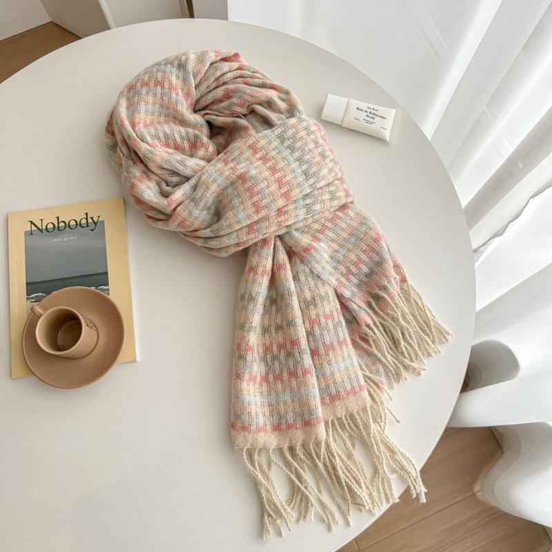 High-End Plaid Shawl for Women - 2025 Autumn/Winter Korean Style Thickened Imitation Cashmere Scarf