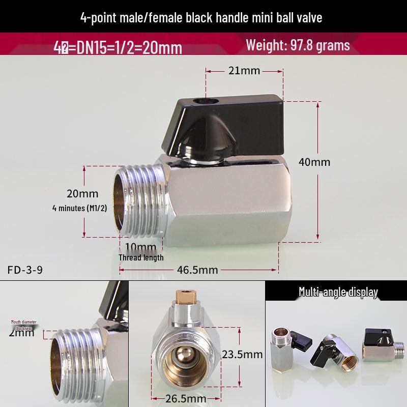 Mini kulový ventil 1/4 DN8 s více závity - Dvojitý vnitřní a vnější měděný ventilový spínač