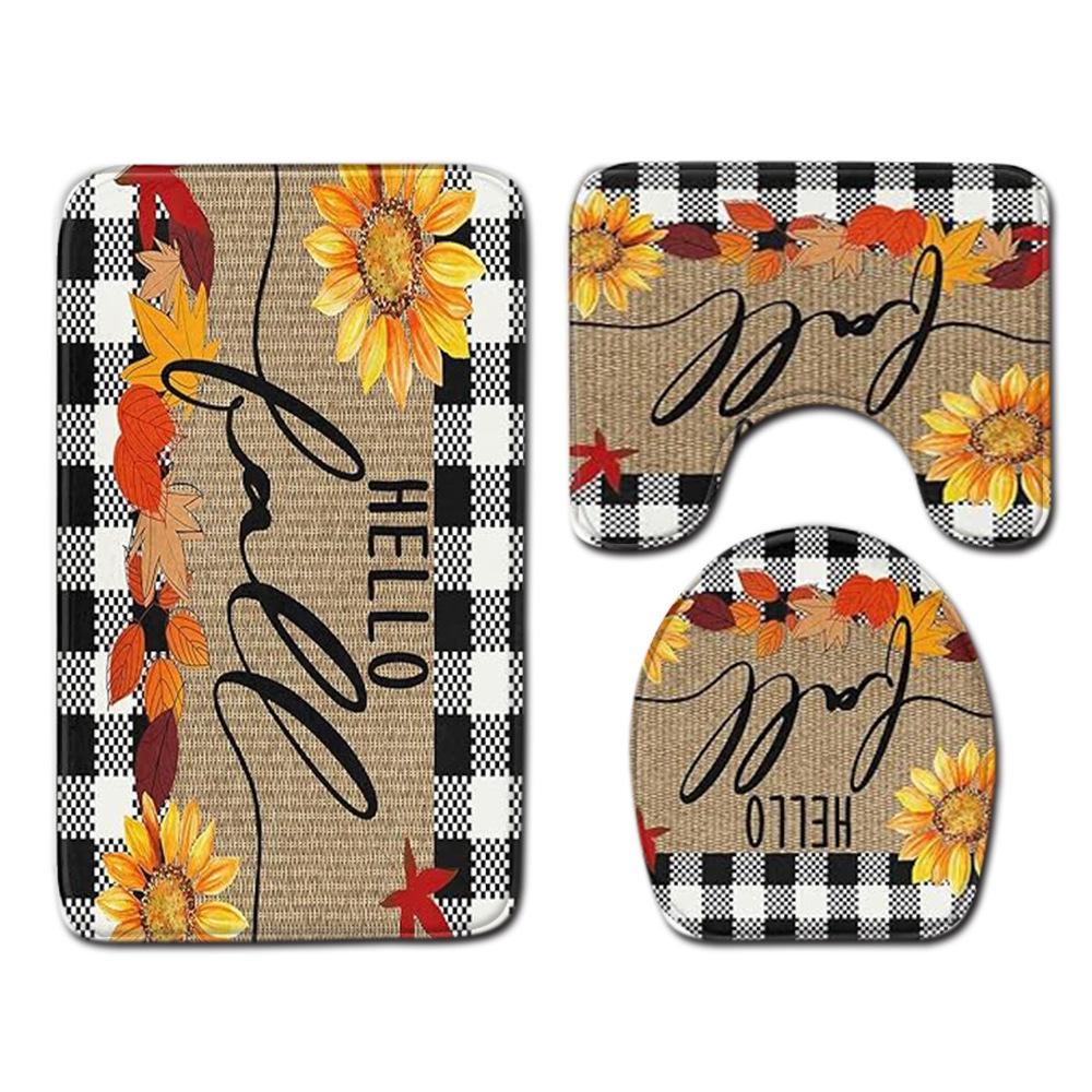

Fall Thanksgiving Bathroom Toilet Three-Piece Floor Mat Doormat Bathroom Carpet three-piece 45 * 75cm