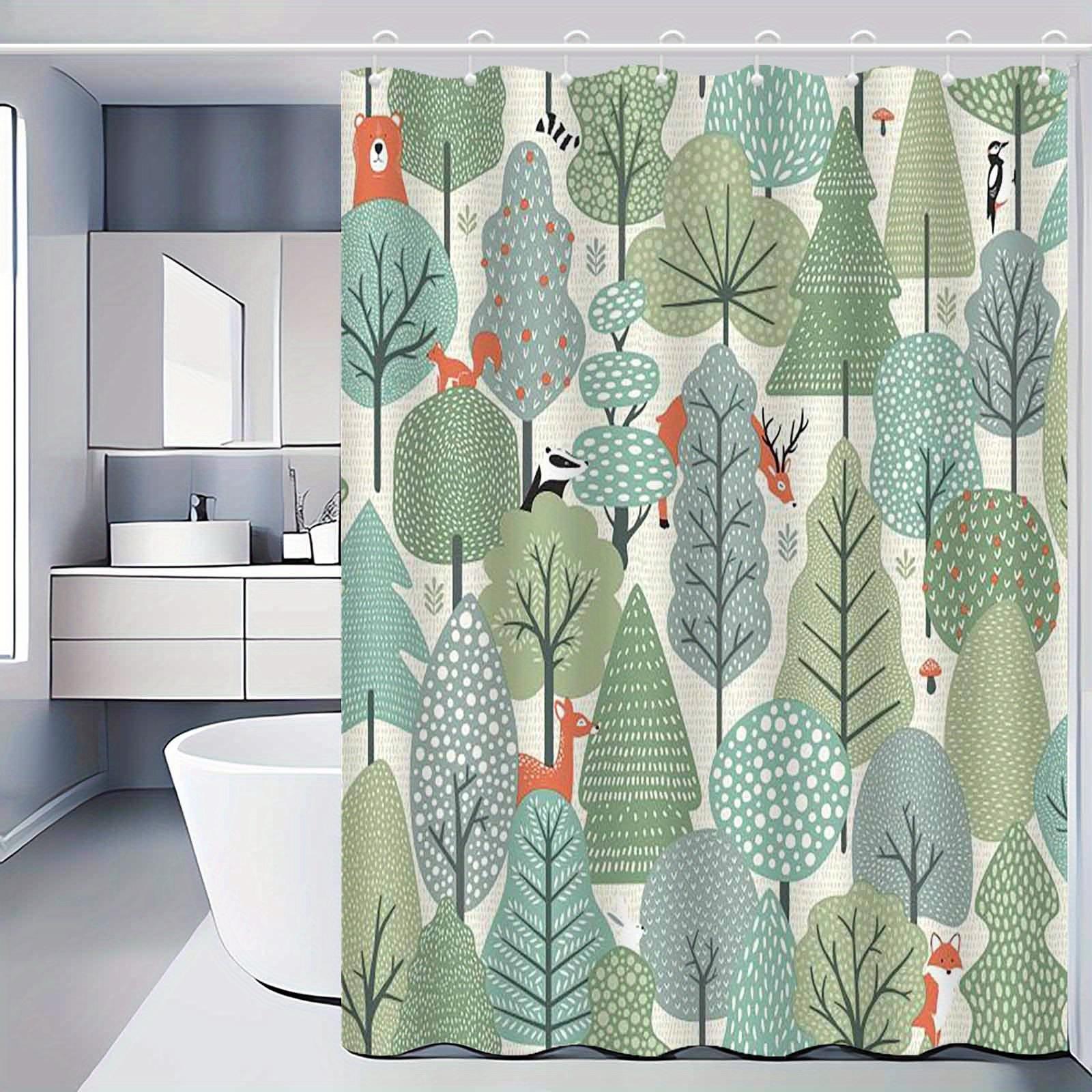 

Water-Resistant Polyester Bath Curtain, Knit Forest Animals & Trees Design, Hooks Included, Machine Washable, Artistic Decor W60H190(CM)-1 Pcs