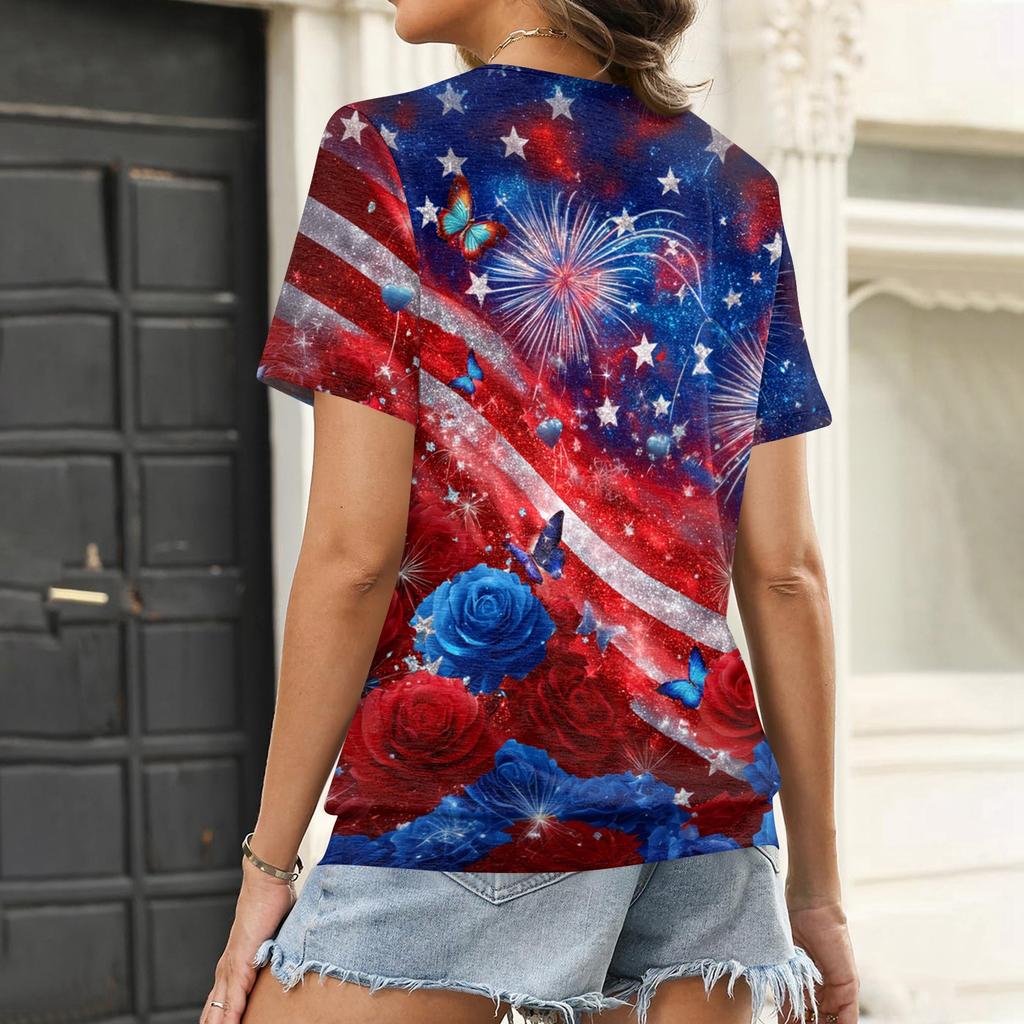 Women's Casual V Neck Short Sleeve Top Lightweight Printed T Shirt Relaxed Fit Soft Fabric Summer Tee for Everyday Wear