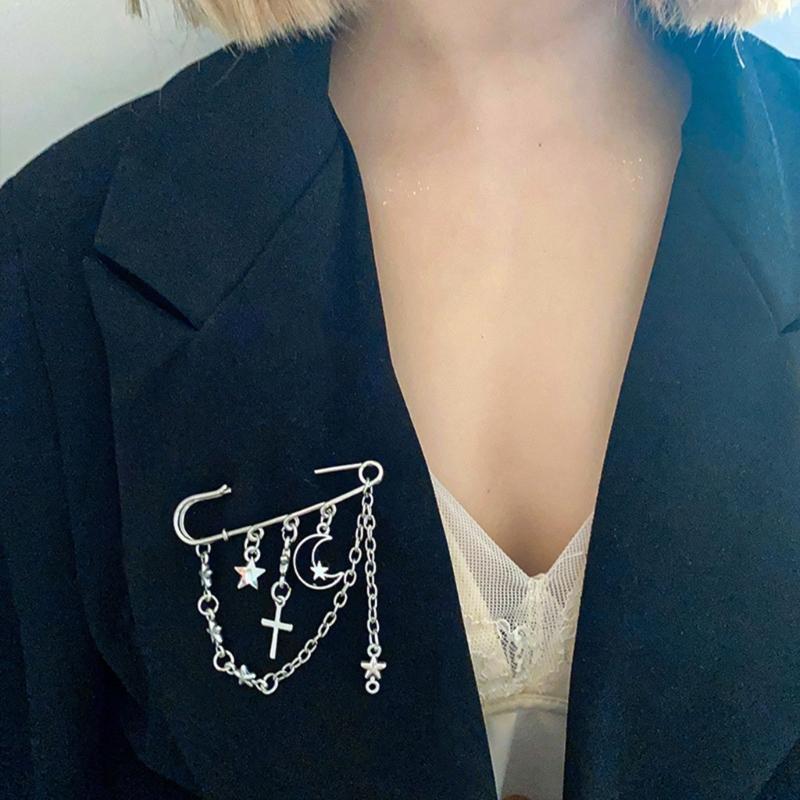 Koreanische Sternkette Brosche für Damen Herren Anzug Dekoration Quasten Kette Sicherheitsnadel Handtasche Schuhe Ornament Schmuck Accessoire