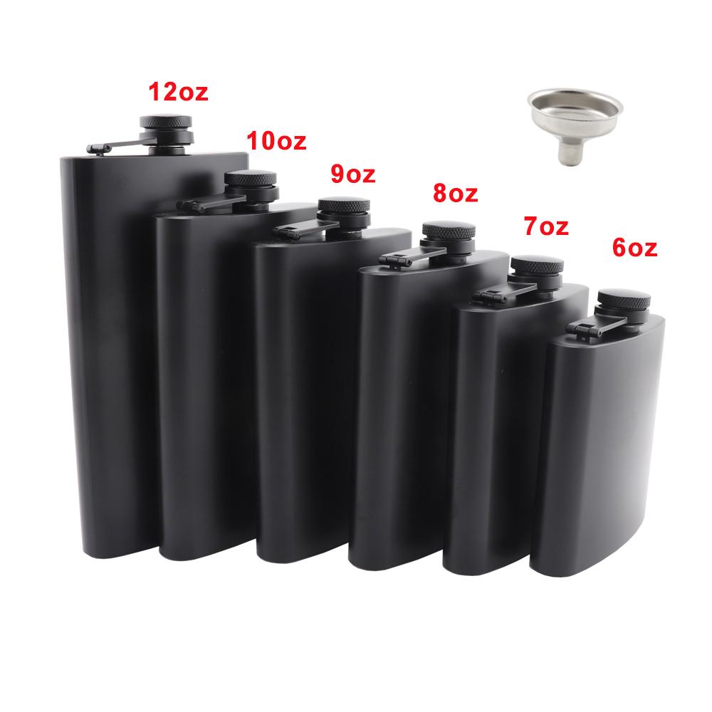 Matte Black Hip Flasks Stainless Steel Liquor Flask for Outdoor Travel Camping Wedding Party 6 7 8 9 10 12 Oz