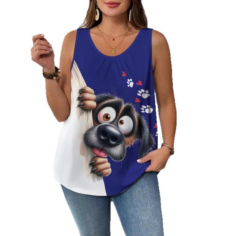 Daily Casual Crew-neck Printed Comfortable Women's Top, Sleeveless T-shirt, Tank Top
