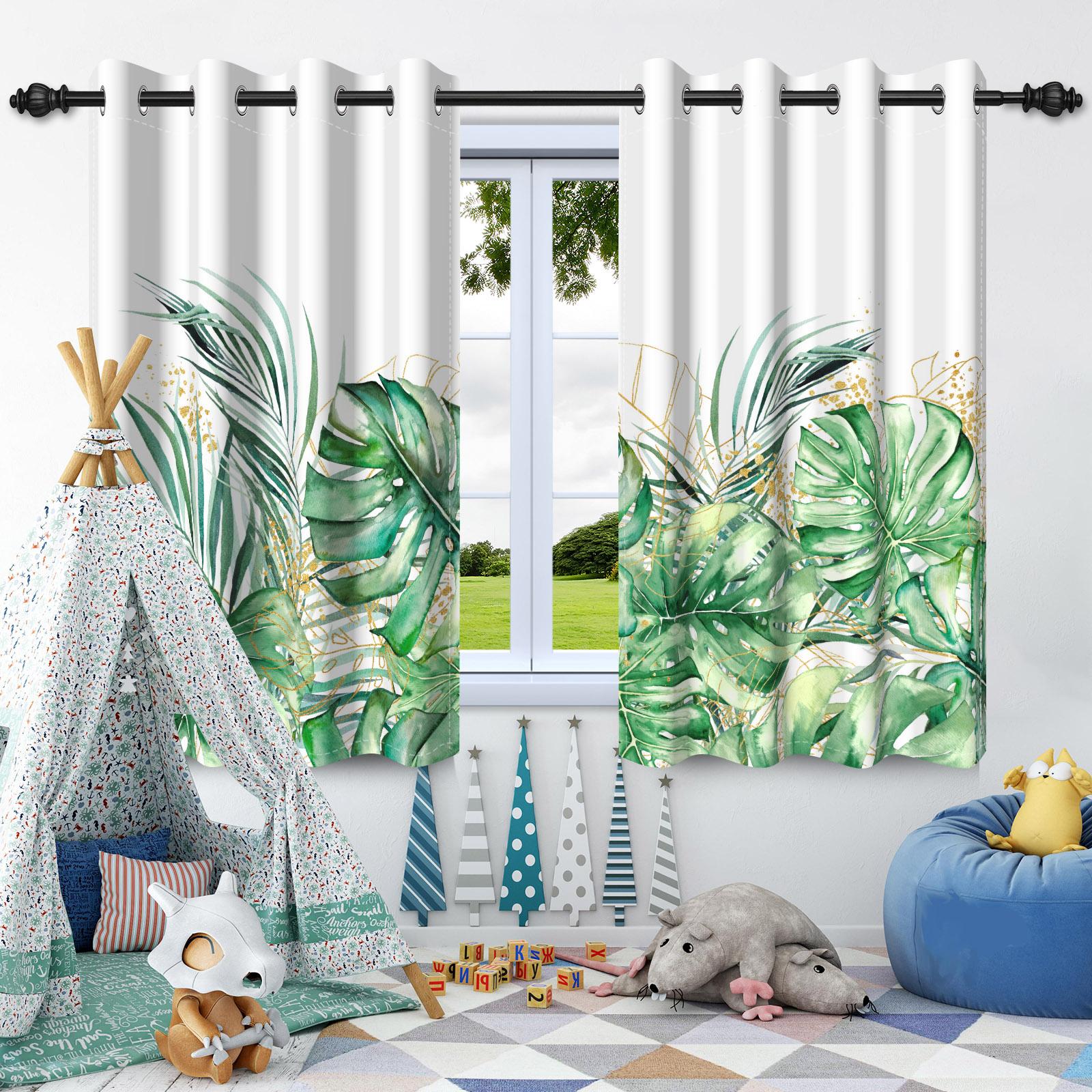 

Шторы блэкаут с листьями тропического леса, тропические листья пальмы, зеленое растение, шторы для приватности, для спальни, гостиной, квартиры, оконный декор 90x160cm 2pcs
