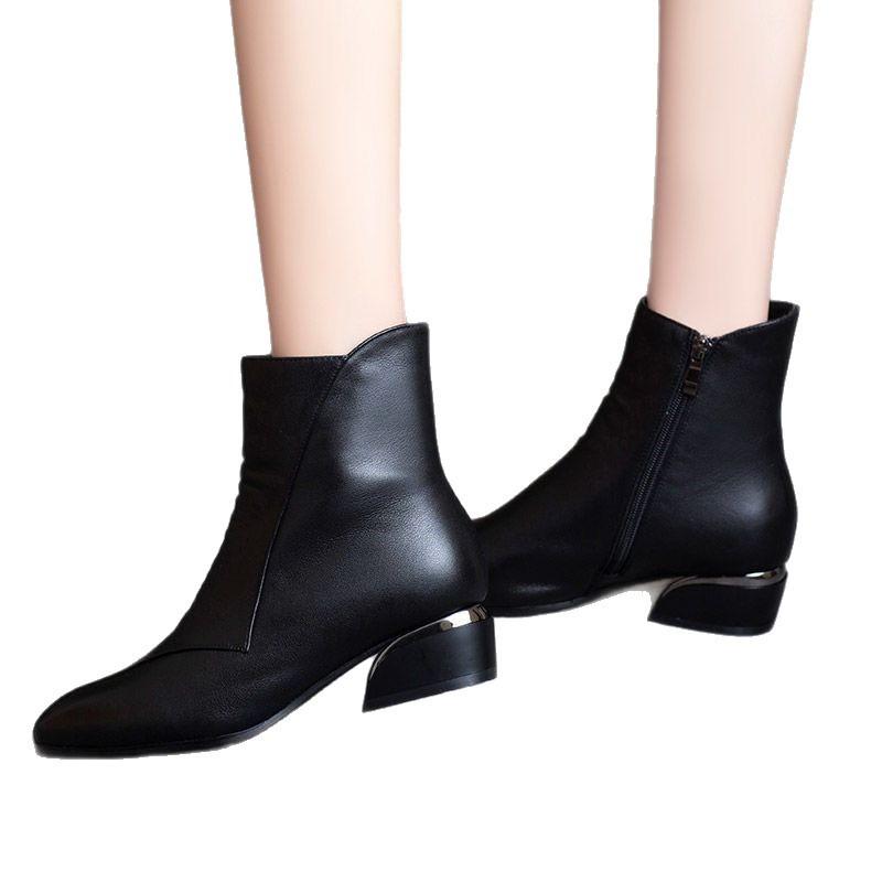 Short Boots Women's Velvet Warm Martin Boots Autumn and Winter New Thick Heel Short Boots Pointed Fashion Boots