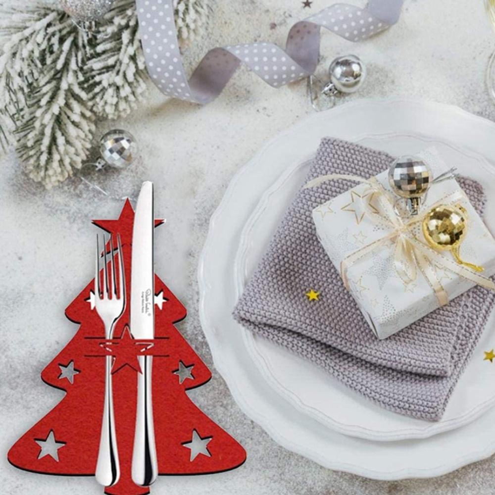 Weihnachtsbaum-Tischdekoration, Geschirr-Organizer, Pads, Weihnachtsmesser, Gabelhalter, Bestecktaschen
