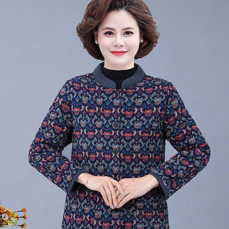 Lightweight Stand Collar Cotton Padded Jacket for Elderly Women - Winter Outerwear