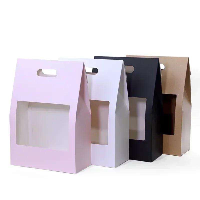 Handheld Bag with Window Opening Flower Box Kraft Paper Multicolor Flower Box Teaching Materials for Floral Packaging  Gift Boxs