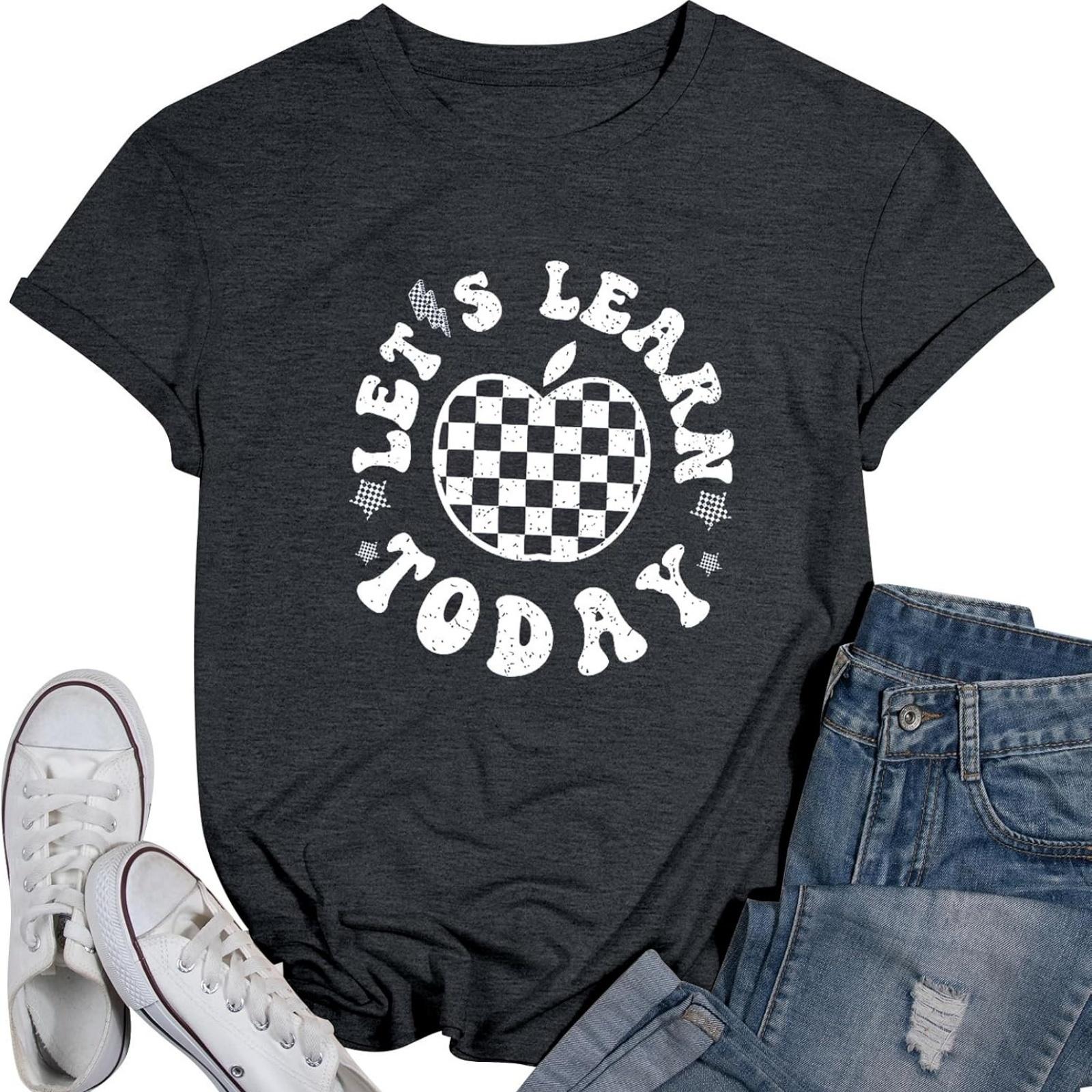 

ASTANFY Let s Learn Today Teacher Shirts Women Back to School Teacher Life T-Shirt Teacher Gift Casual Graphic Tees XXXXXL різнокольоровий