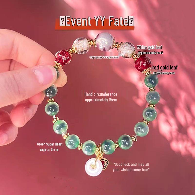 Green Agate & Red Core Gold Leaf Peace Buckle Bracelet with Luminous Incense Ash Glaze