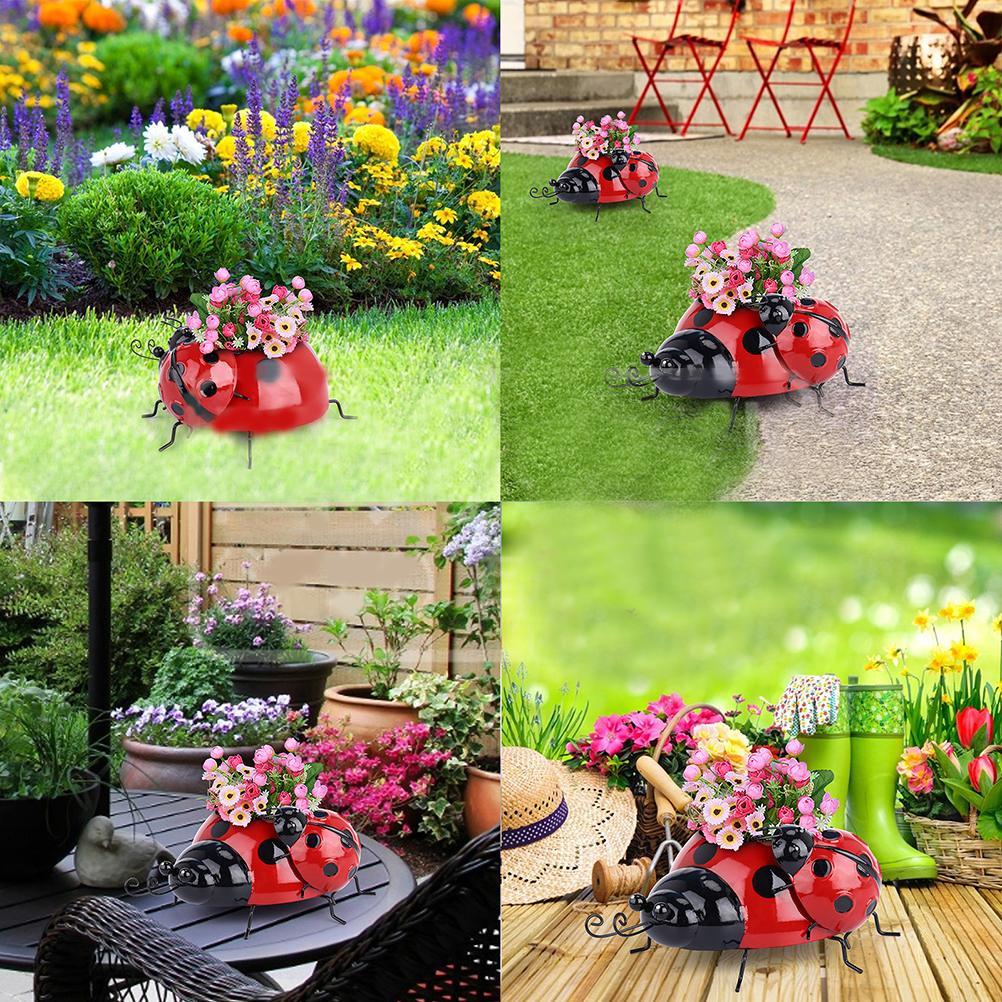 Metal Ladybug Flower Planter Insect Design Flower Pot for Indoor or Outdoor Decoration