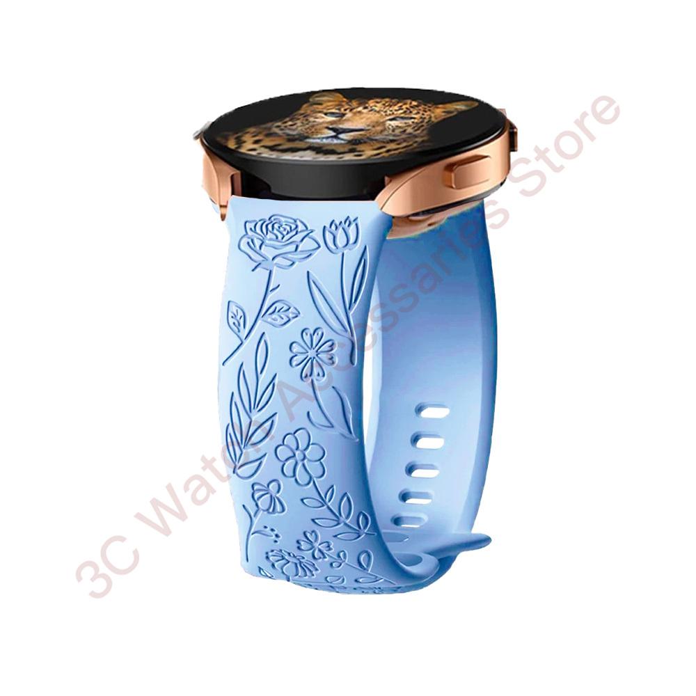 18mm 20mm 22mm Rose engrave Band for Samsung Galaxy Watch 654 40mm 44mm Gear S3 Silicone Cute Strap Classic 43mm 45mm Active 2
